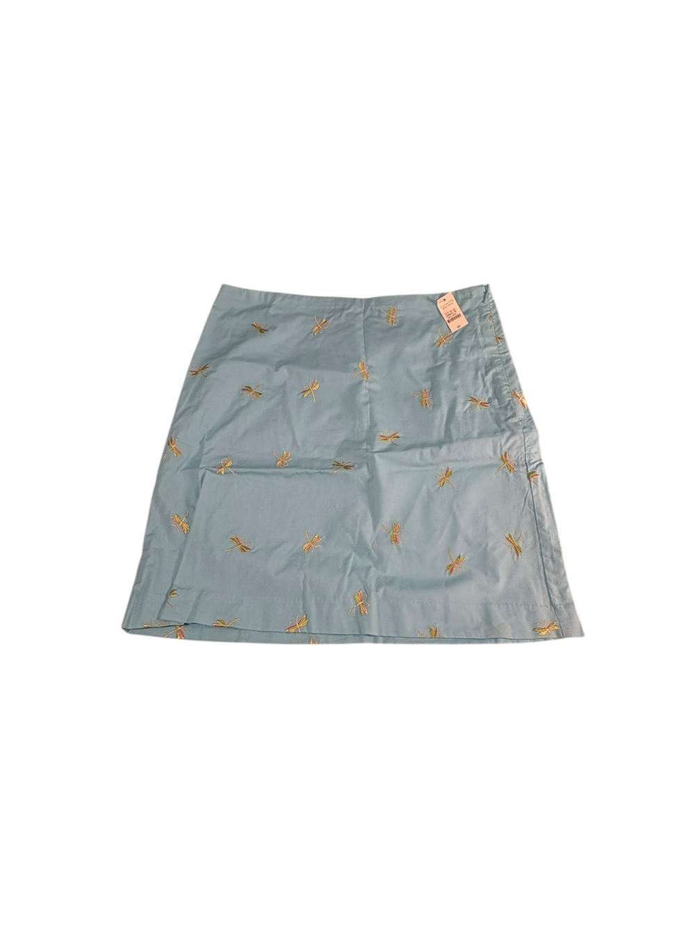 Talbots Petites Dragonfly Embroidered A-Line Skirt Blue Cotton 8P NWT